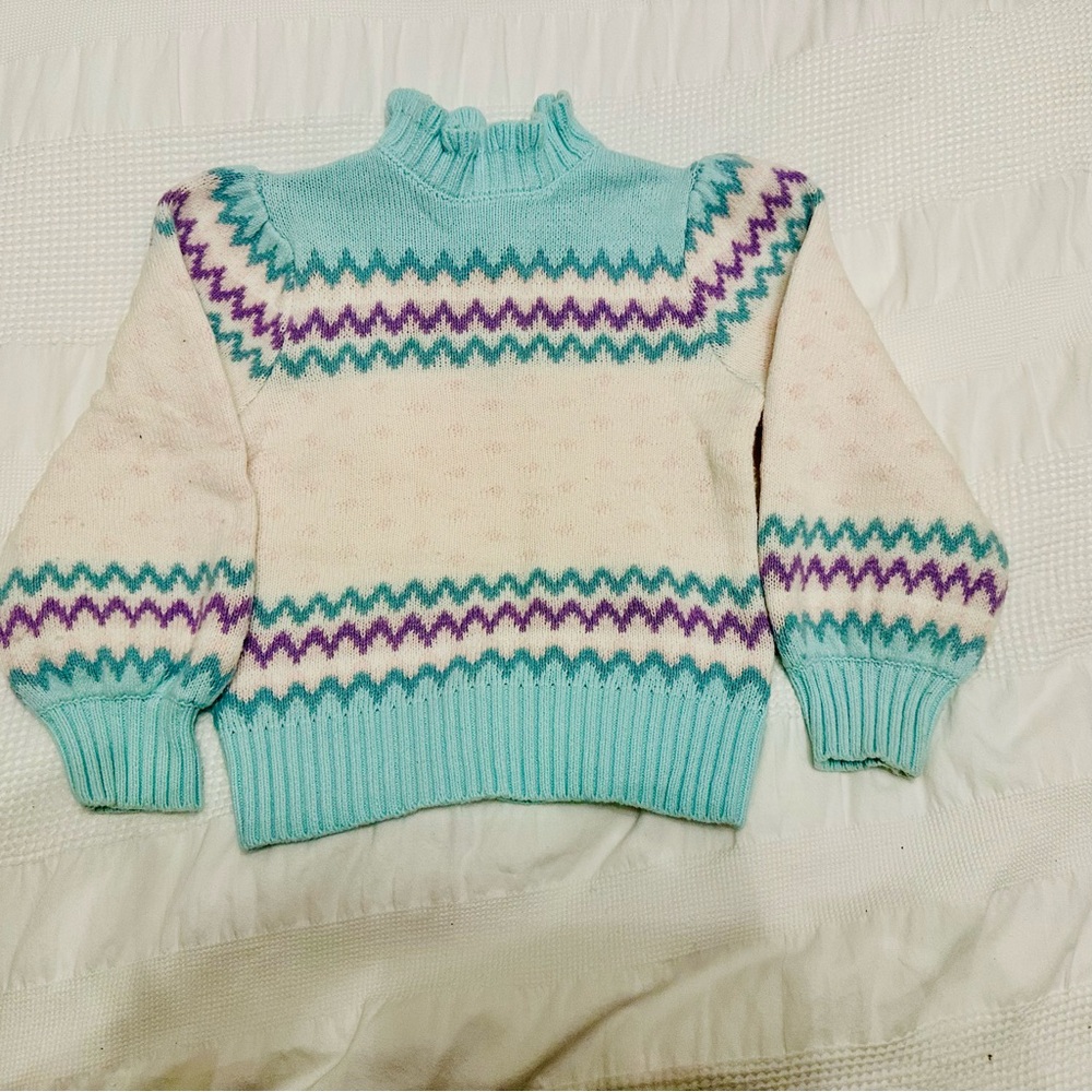 Janie and Jack Blue and Purple Zigzag Turtleneck Sweater